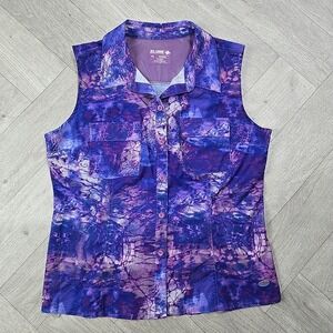 Reel Legends Petite Large PL Mariner Sleeveless Purple Button Up Fishing Vest